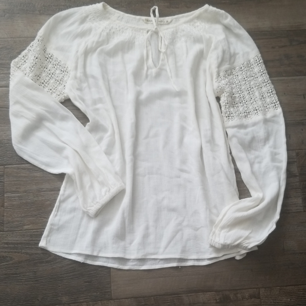 Hippie Laundry Tunic Embroidered Openwork Lace LS